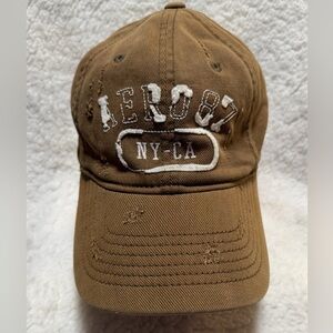 Vintage 2000's Aeropostale 87 Fitted Distressed Hat SIZE S/M Nu Fit Tan & White